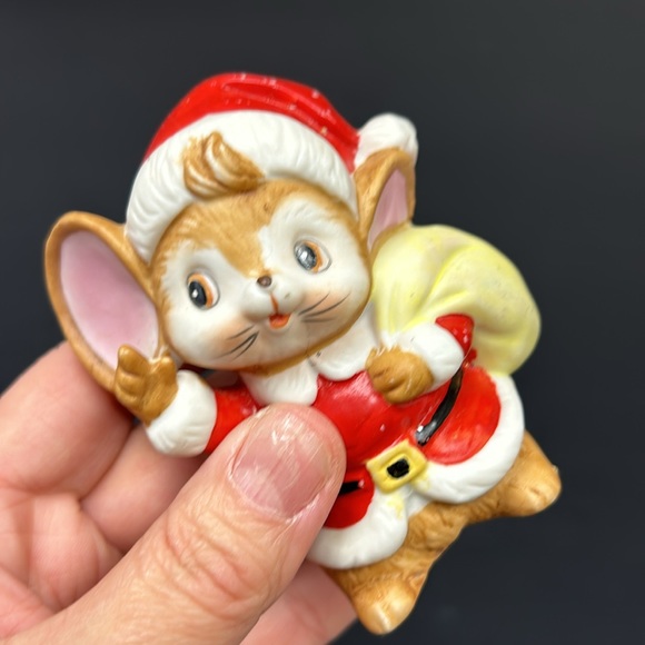 Vintage anthropormorphic HOMCO  3.5” hand painted bisque Santa Mouse - Picture 2 of 6